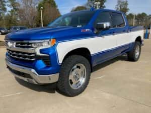 Custom chevy pickup truck blue driver side profile
