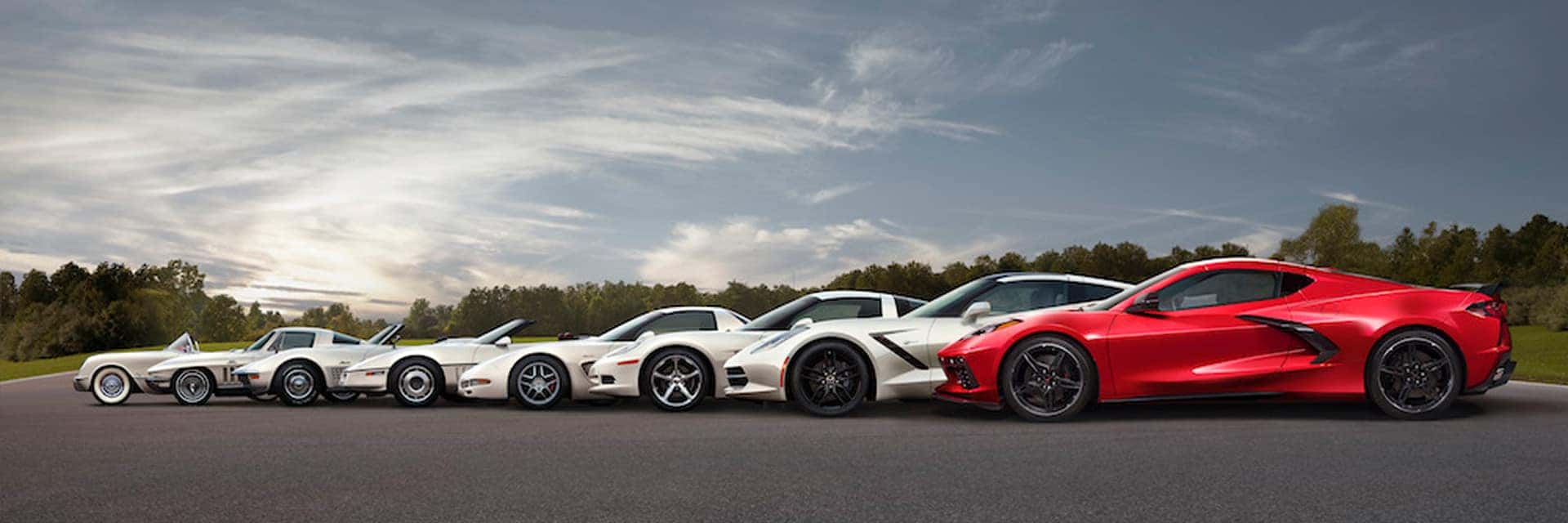 lineup of corvettes