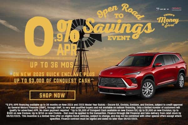 0.9% APR up to 36 Months on New 2024 and 2025 Model Year Buicks* +  Up to $3,000 of Conquest Cash^