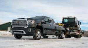 A black 2020 GMC Sierra 3500HD Denali is shown from the front at an angle.