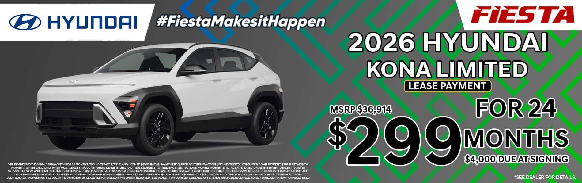 Fiesta Hyundai August 2026 Kona Special