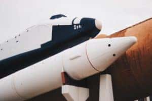 A photo of a rocket from the Huntsville Space Center
