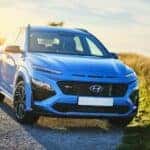Hyundai electric vehicle on a highway in the plains