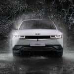 Grayscale Photo of a Hyundai Ioniq 5 in the Rain