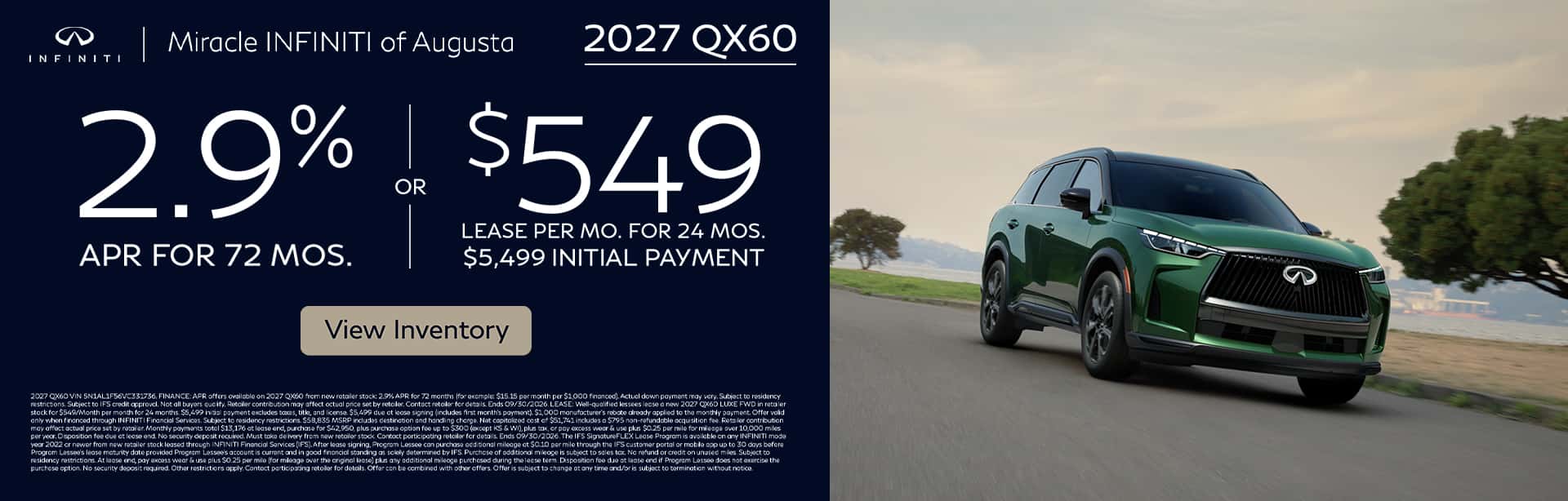 2027 New INFINITI QX60 Finance and Lease