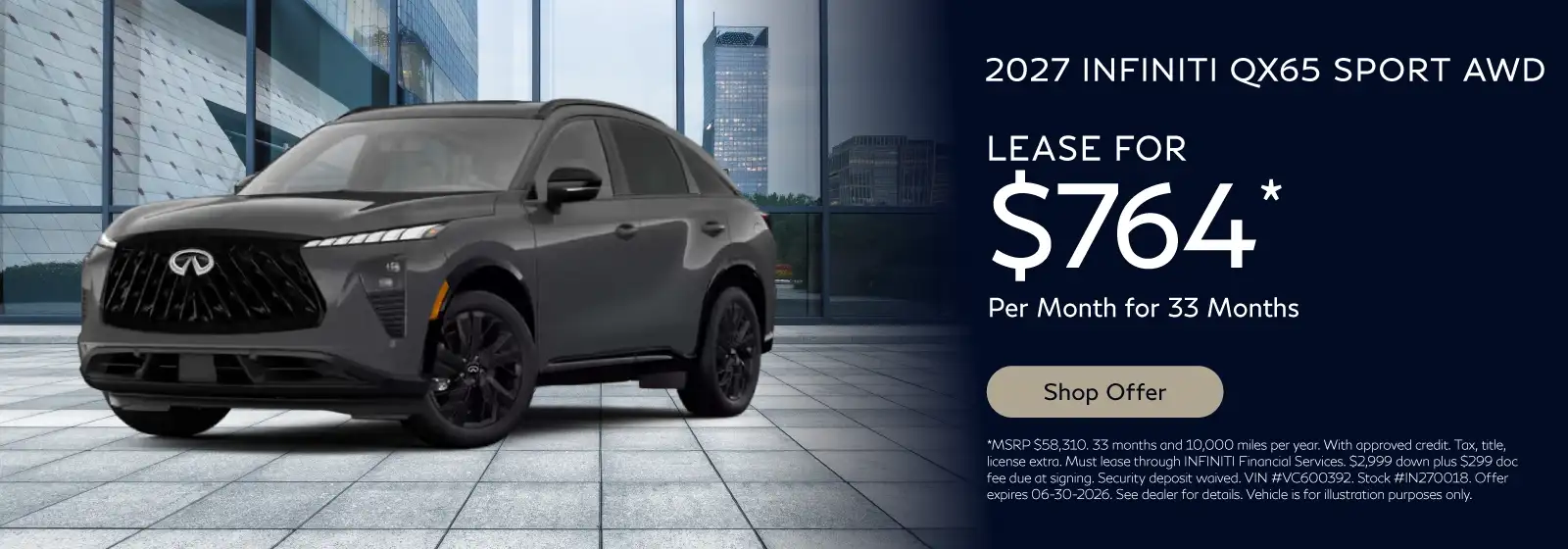 2027 INFINITI QX65 Sport AWD (IN270018) - Lease for $764 a month for 33 months and 10,000 miles per year*