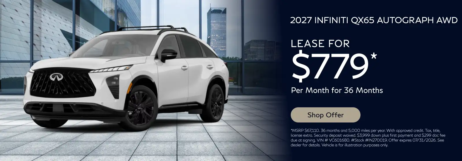 2027 INFINTI QX65 AUTOGRAPH #IN270019 - Lease for $779 a month for 36 months and 5,000 miles per year*