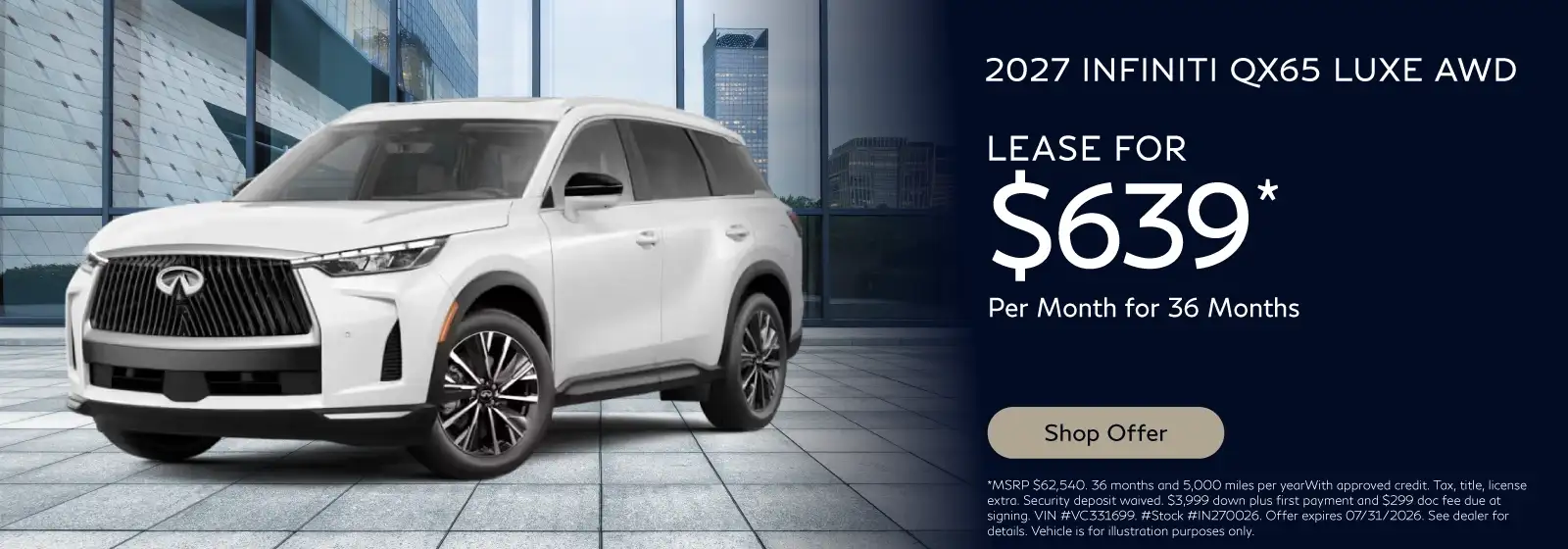 2027 INFINTI QX60 LUXE #IN270026 - Lease for $639 a month for 36 months and 5,000 miles per year*