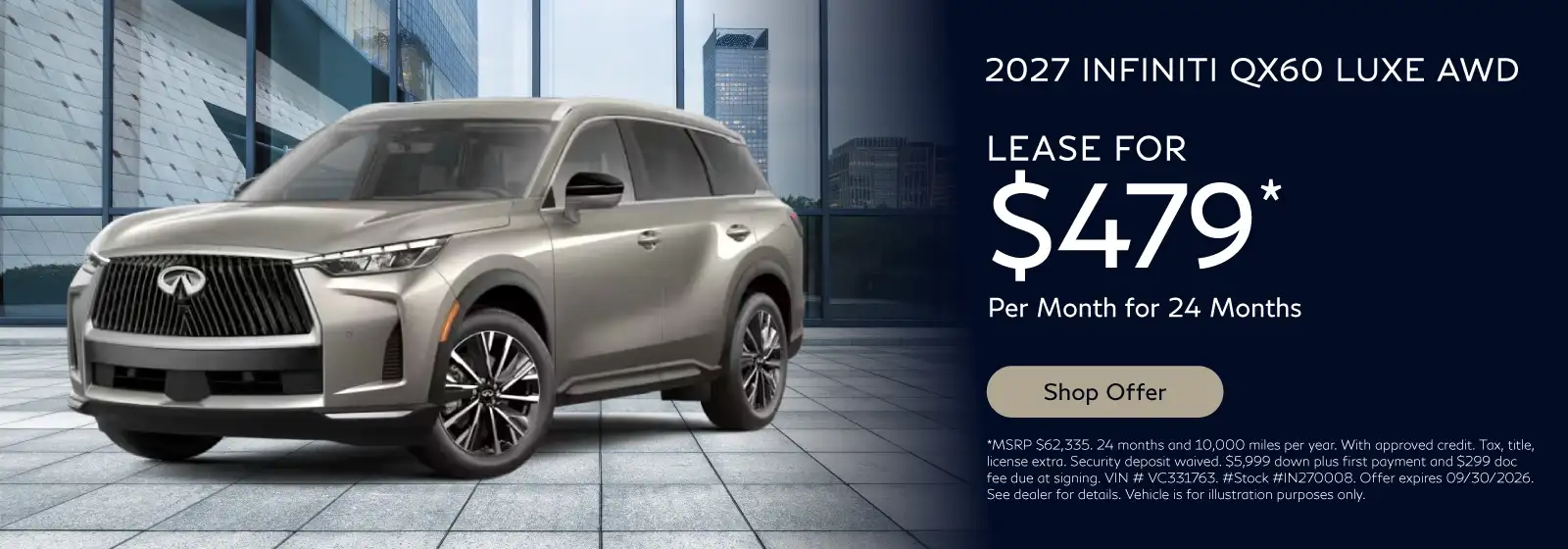 2027 INFINITI QX60 LUXE #IN270008 - Lease for $479 a month for 24 months and 10,000 miles per year*