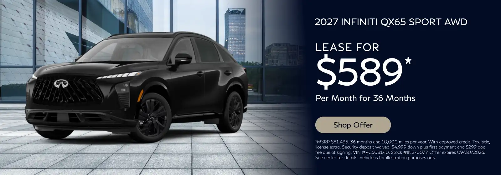 2027 QX65 SPORT #IN270077 - Lease for $589 a month for 36 months and 10,000 miles per year*
