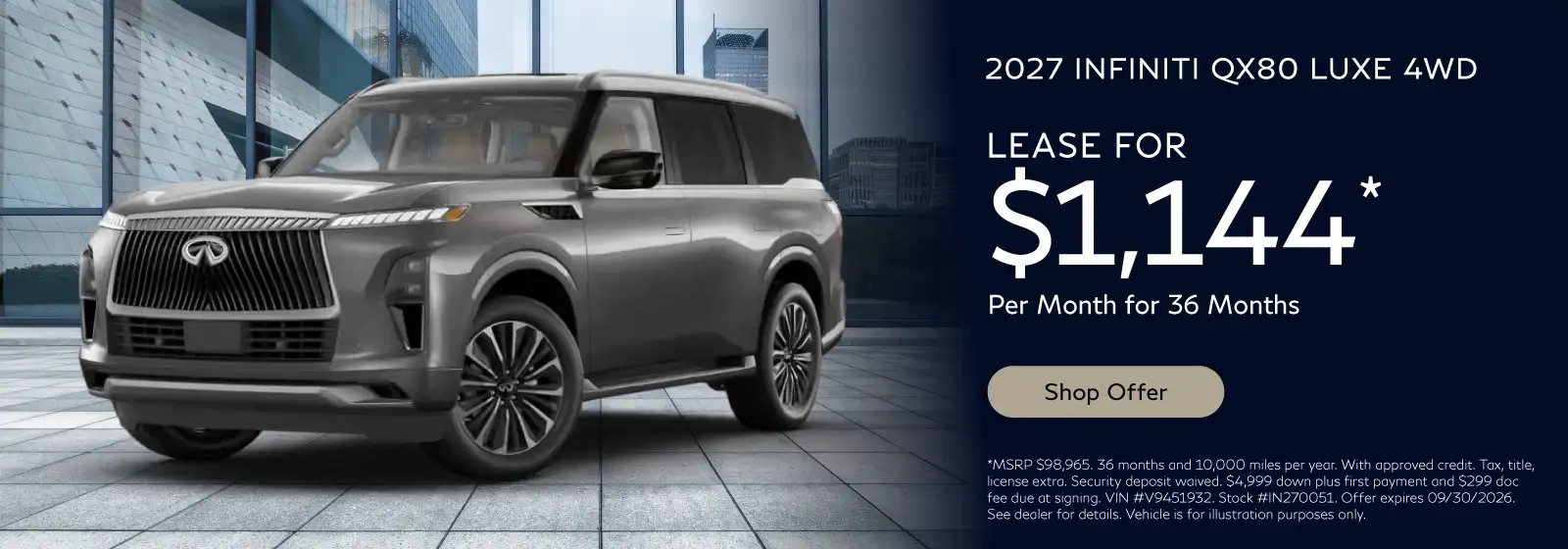 2027 QX80 LUXE #IN270051 - Lease for $1,144 a month for 36 months and 10,000 miles per year*