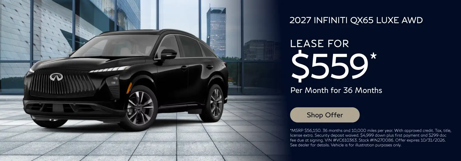 2027 INFINITI QX65 Luxe AWD IN270086 - Lease for $559 for 36 months and 10,000 miles per year*