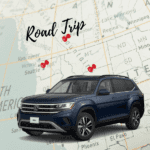 VW Atlas in blue over a map of NW USA