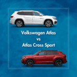 White Atlas above a red Atlas Cross Sport with a blue background