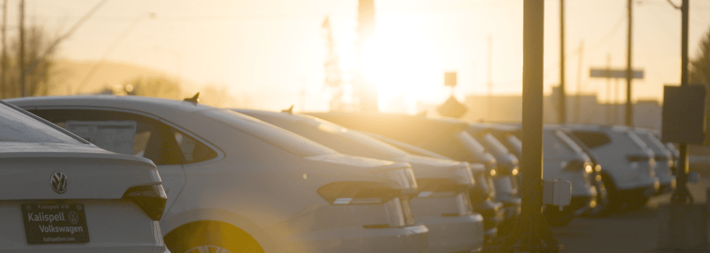 Kalispell Volkswagen new car lot at sunset