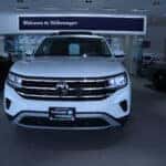 White 2023 Volkswagen Atlas in the Kalispell Volkswagen Showroom