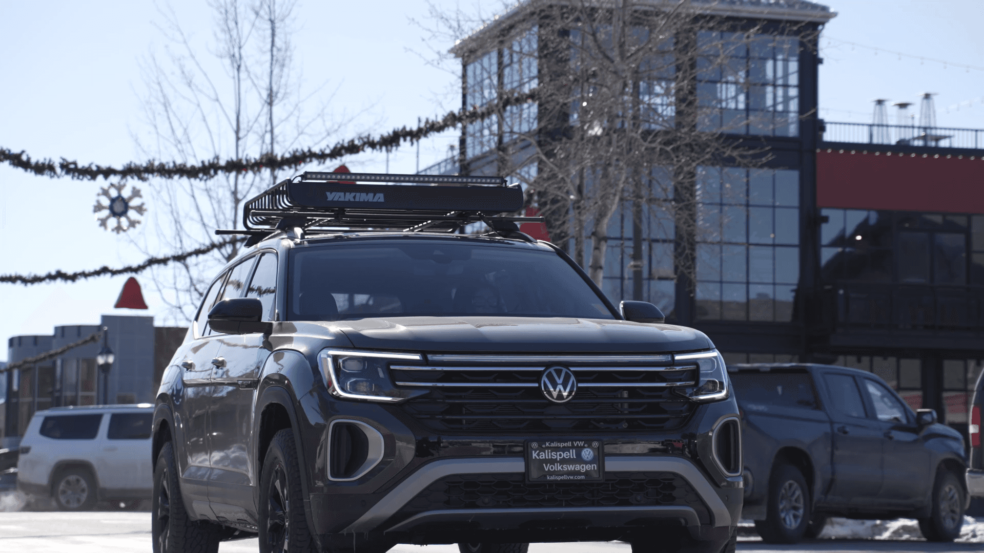 Volkswagen Atlas driving down Whitefish in the Flathead Valley
