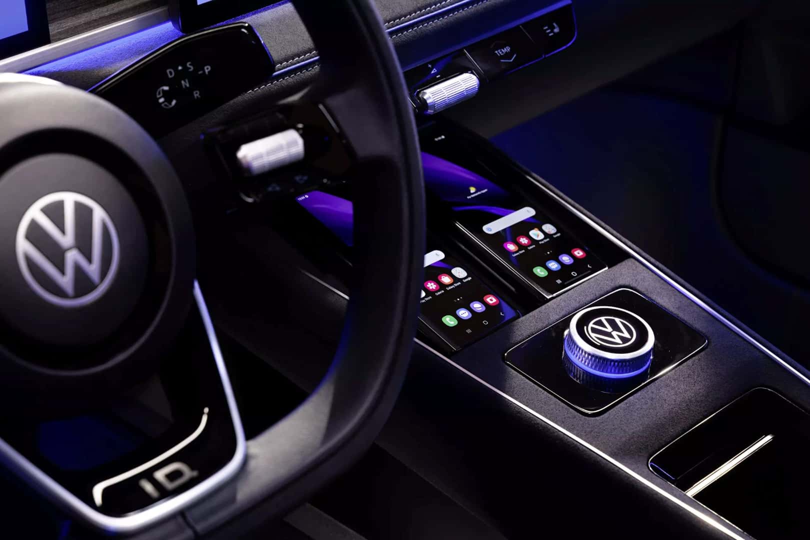 Interior of a Volkswagen Car with purple accent light