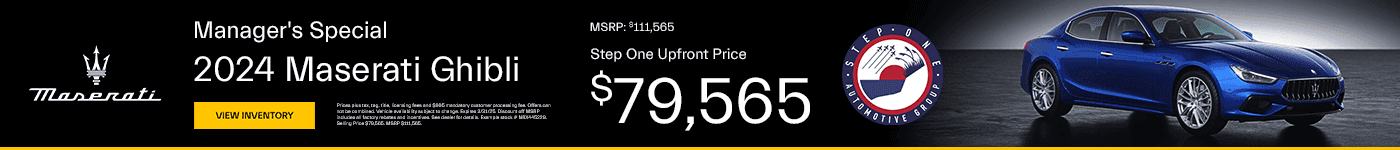 You can buy a New 2024 Maserati Ghibli for $79,565 at Step One Maserati Pensacola in Pensacola, FL. Select the image to view matching inventory.