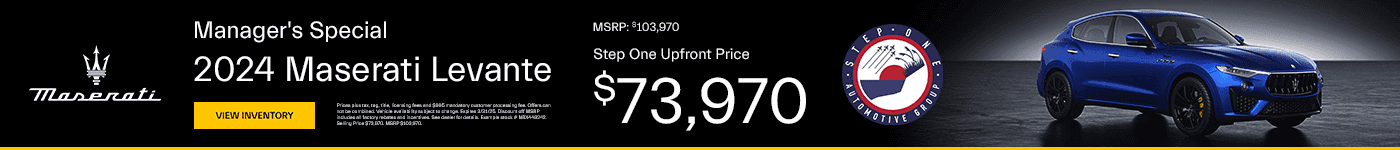 You can buy a New 2024 Maserati Levante for $73,970 at Step One Maserati Pensacola in Pensacola, FL. Select the image to view matching inventory.