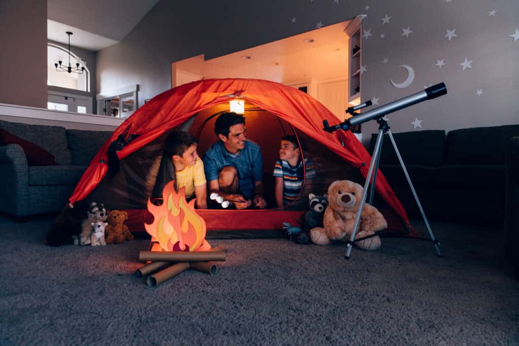 Father and Sons Indoor Camping