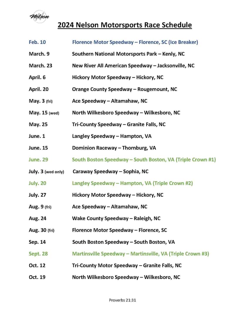 View Racing Schedule Nelson Motorsports