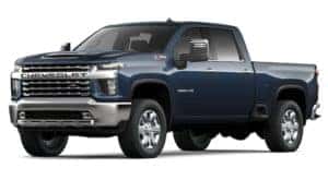 A blue 2022 Chevy Silverado 2500 HD is angled left.