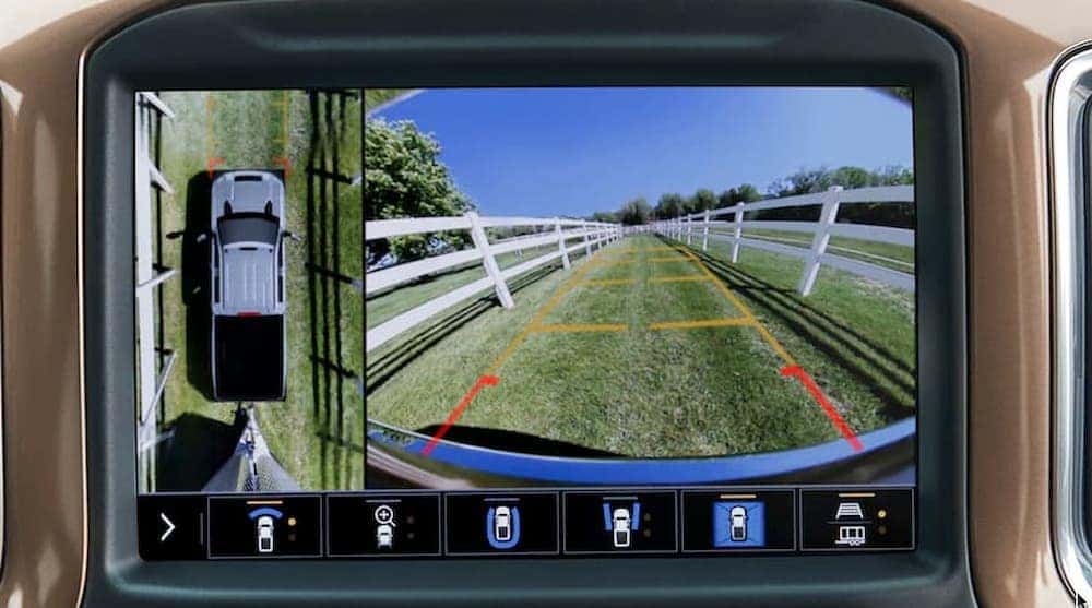 View options on the backup camera for a silver 2021 Chevy Silverado 3500