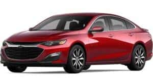 A red 2024 Chevy Malibu is shown angled left.