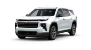 A white 2024 Chevy Traverse is angled left.
