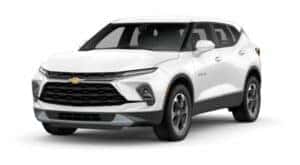 A white 2024 Chevy Blazer is shown angled left.