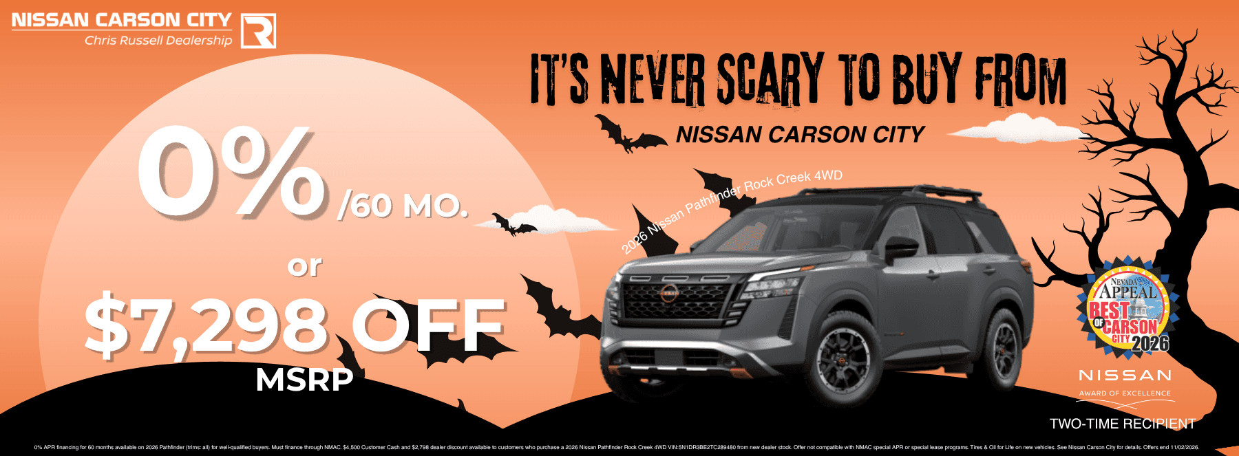 October Deal on Nissan Pathfinder Rock Creek| 0% for 60 Months
