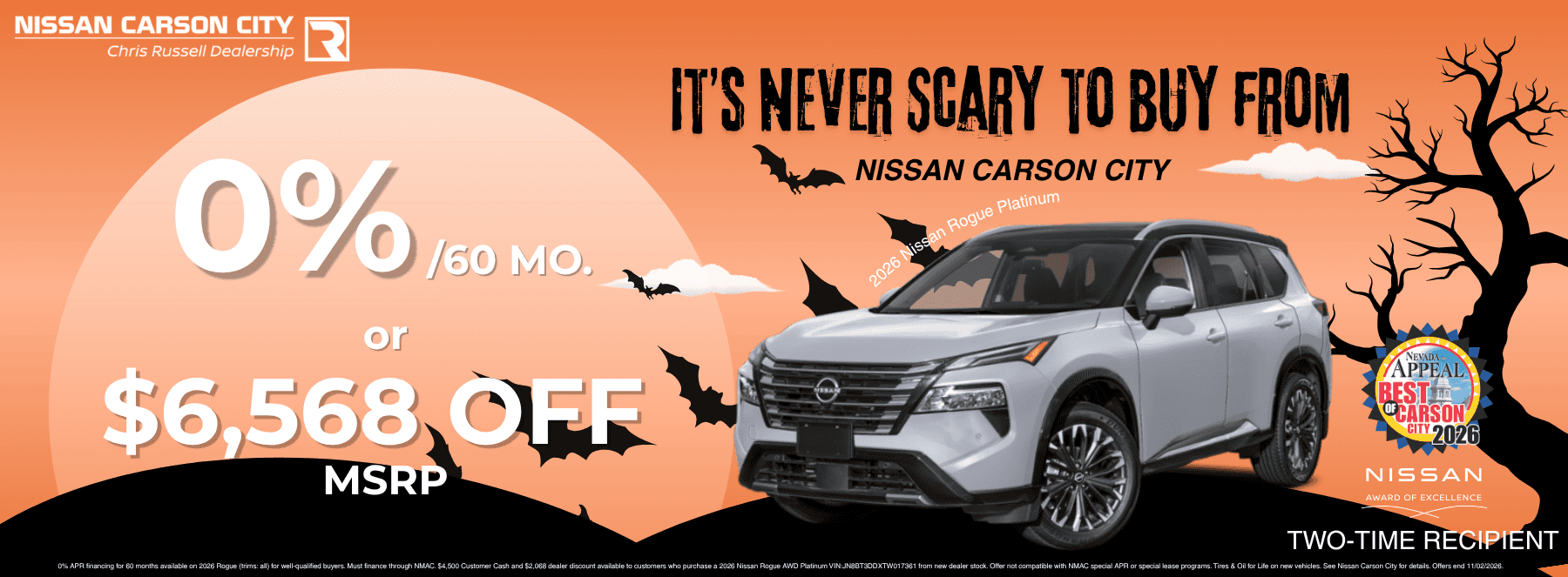 October Deal on Nissan Rogue Platinum | 0% for 60 Months