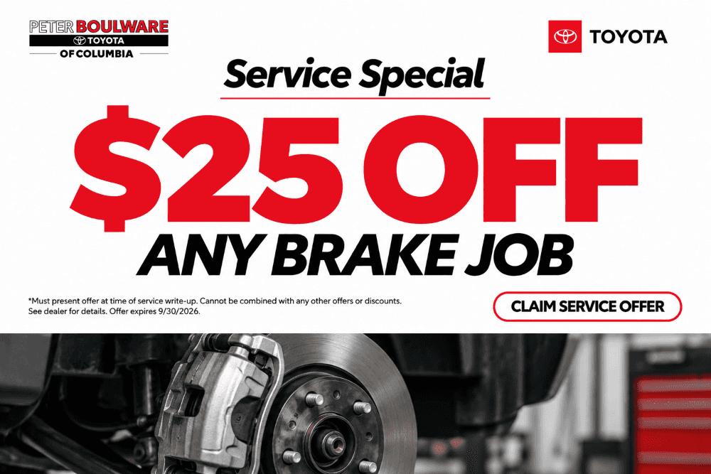 25 dollars off any brake job september 2026 peter boulware toyota of columbia Sc