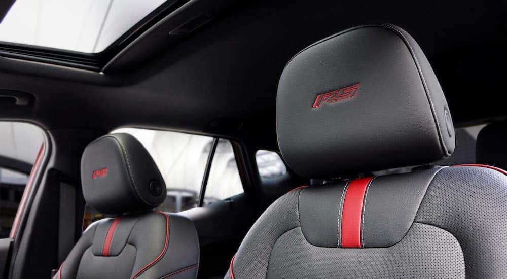 The black interior of a 2024 Chevy Trax RS is shown.