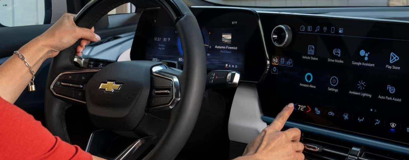 A close-up of the dash is shown in a 2024 Chevy Equinox EV for sale.