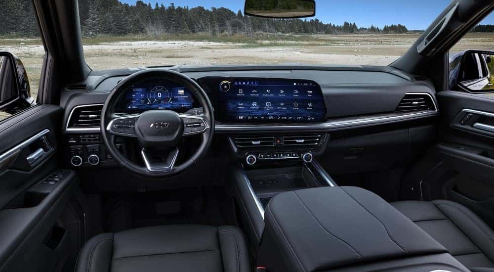 The black interior of a 2025 Chevy Tahoe.