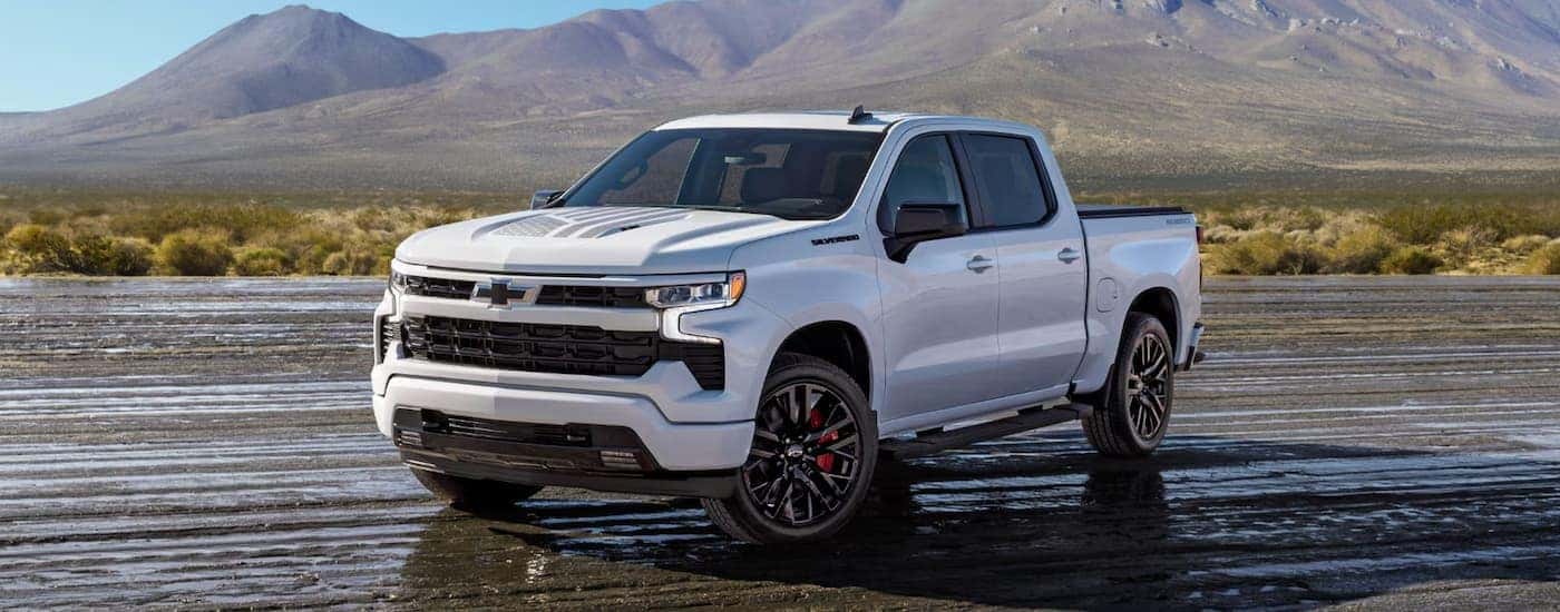 White 2026 Chevy Silverado 1500 parked off-road.