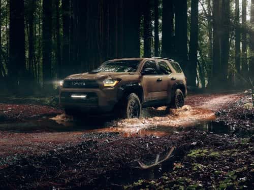 2025 Toyota 4Runner offroading through a water puddle in the woods