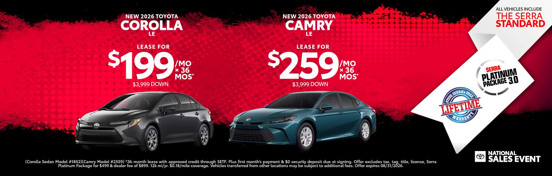 New 2026 Toyota Corolla LE $199/mo and Camry LE $259/mo - National Sales Event
