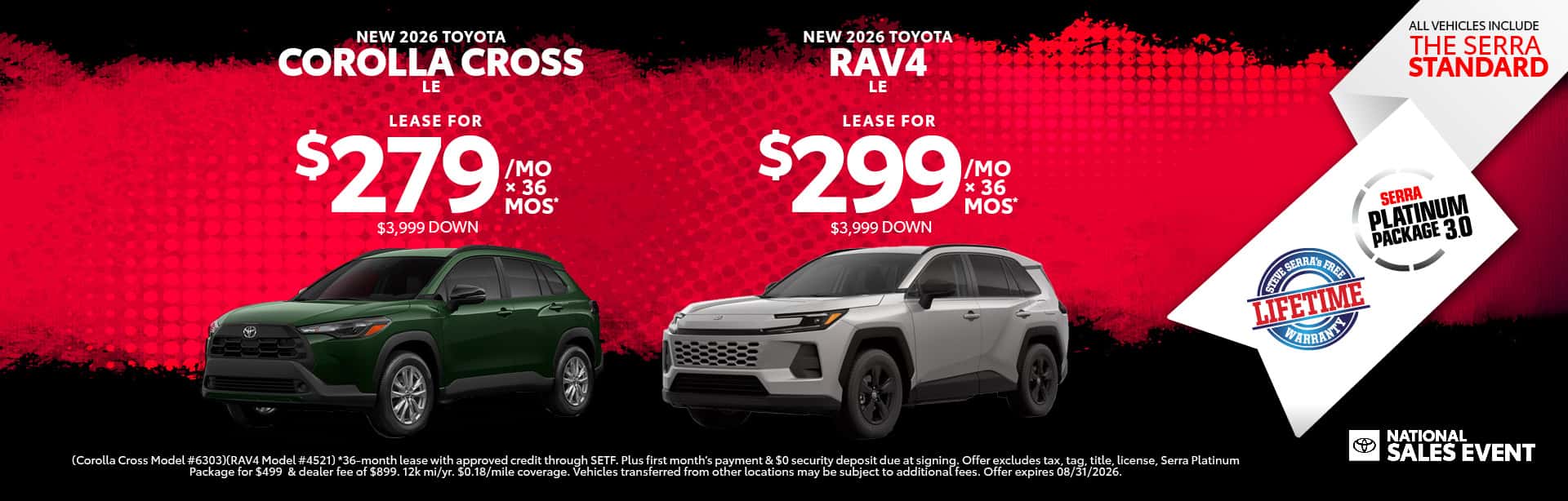 New 2026 Toyota Corolla Cross LE $279/mo and RAV4 LE $299/mo - National Sales Event