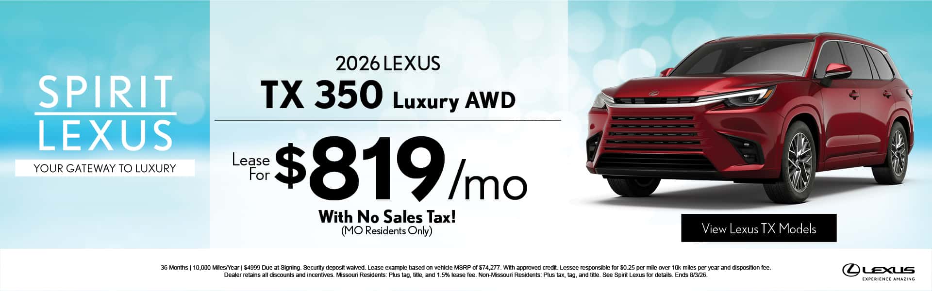 2026 TX 350 Lease Offer