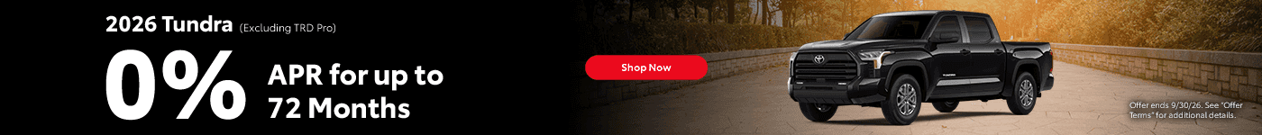 Headline 2026 Tundra (Excluding TRD Pro) Subtext 0% APR for up to 72 Months