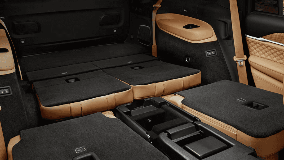 Interior of a 2024 Jeep Grand Cherokee L with rear seats lowered