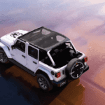 Jeep Wrangler parked on the beach in summer in Western New York
