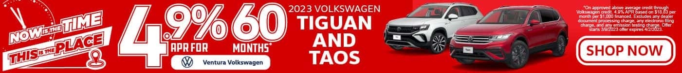 New 2023 Volkswagen Tiguan and Taos 4.9 APR for 60 Mos*