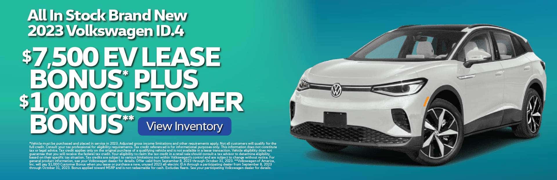 All in Stock Brand New 2023 Volkswagen ID.4's Receive $7,500 EV Lease Bonus*Plus $1,000 Customer Bonus**