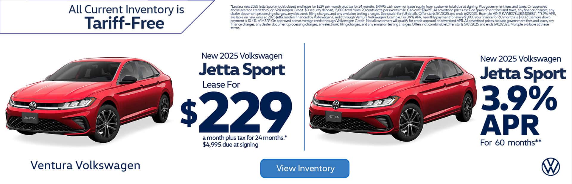 New 2025 Volkswagen Jetta Sport "Lease for $229 a month plus tax for 24 months* $4,995 due at signing OR 3.9% APR for 60** "