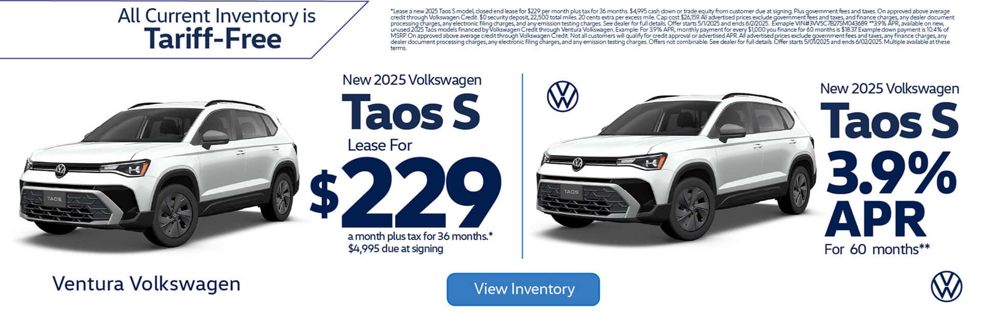 New 2025 Volkswagen Taos S "Lease For $229 a month plus tax for 36 months* $4,995 due at signing OR 3.9% APRNew 2025 Volkswagen Taos S "Lease For $229 a month plus tax for 36 months* $4,995 due at signing OR 3.9% APR for 60 mo** " for 60 mo** "