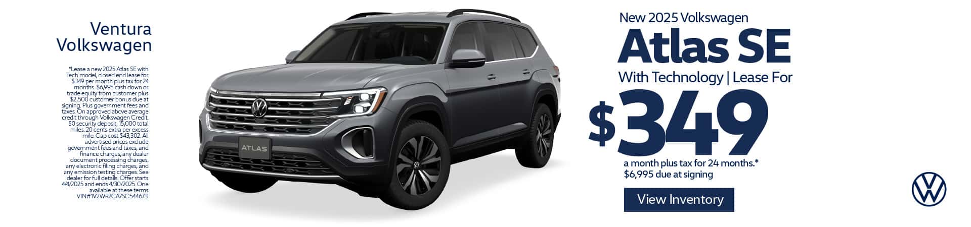 New 2025 Volkswagen Atlas SE with Tech "Lease for $349 a month plus tax for 24 months $6,995 due at signing "